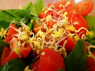 Salată de spanac cu germeni de ridiche roșie